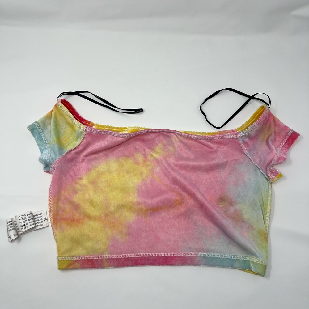 Tie Dye Crop Top Color Cropped Shirt Y2K Baby Tee Dyed Shirt Neon Bright Island - Picture 8 of 17